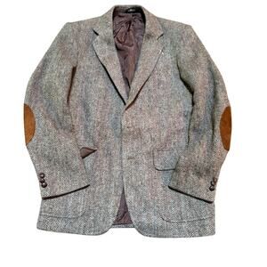The Clothier 38L Vintage Herringbone Virgin Wool Blazer w/ Suede Elbows